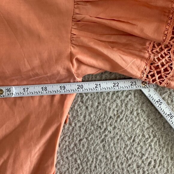 MARIE OLIVER Silk Blend Dress Eyelet Puff Sleeve Peach Pink - Picture 15 of 16